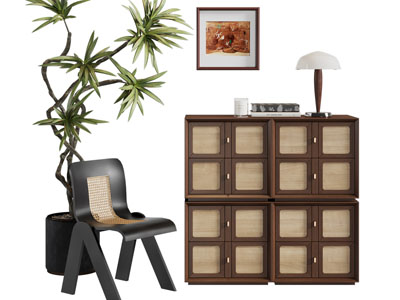 侘寂风玄关柜 边柜 休闲椅子