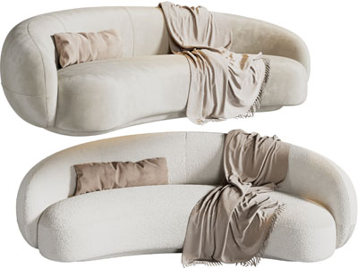 侘寂风布艺弧形多人沙发