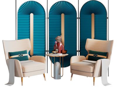 新中式休闲椅子 边几 屏风