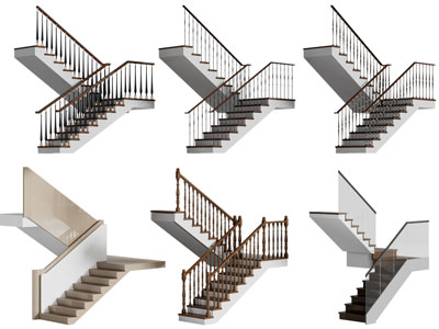 现代金属扶手转角楼梯 玻璃扶手旋转楼梯3d模型 现代金属扶手转角楼梯 玻璃扶手旋转楼梯