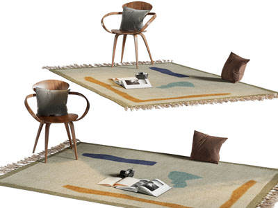 侘寂风长方形地毯 休闲椅子