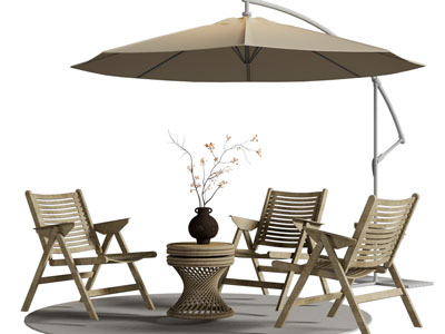 侘寂风户外休闲桌椅组合 遮阳伞