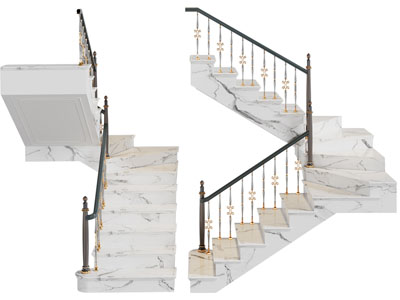 简欧大理石台阶转角楼梯3d模型 简欧大理石台阶转角楼梯