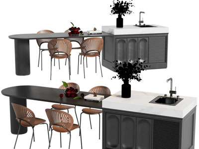 法式实木水吧台餐桌椅组合