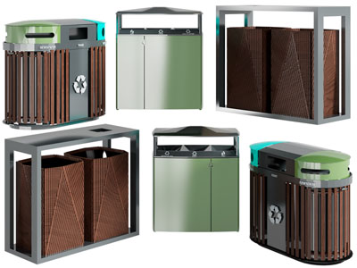 现代路旁公共垃圾桶 实木 金属垃圾桶3d模型 现代路旁公共垃圾桶 实木 金属垃圾桶