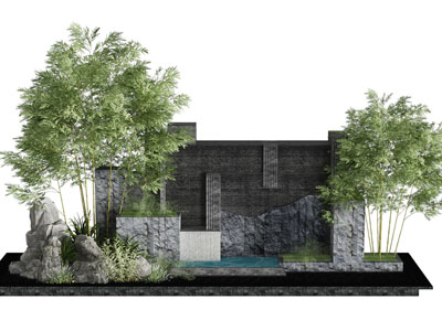 新中式景墙 竹子 假山 水景景观园艺小品