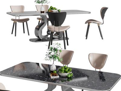 现代大理石黑色餐桌椅组合