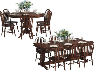 美式实木长方形 圆形餐桌椅组合