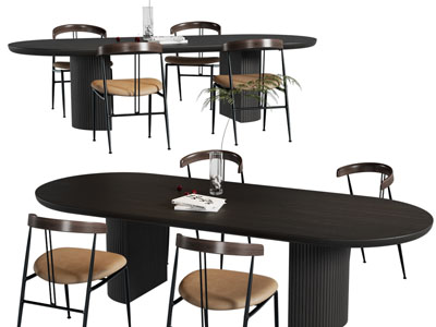 现代椭圆形餐桌椅组合