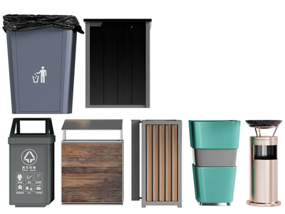 现代路旁实木 金属 塑料公共垃圾桶3d模型 现代路旁实木 金属 塑料公共垃圾桶