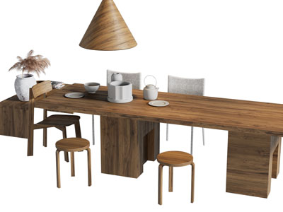 侘寂风实木餐桌椅组合