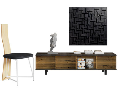 侘寂风电视柜 装饰挂画 休闲座椅