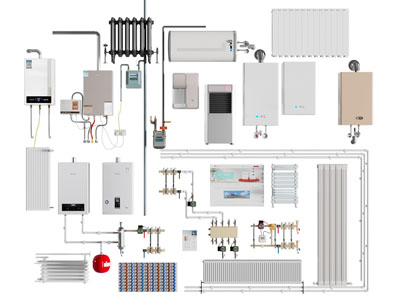现代暖气管 暖气片 燃气热水器3d模型 现代暖气管 暖气片 燃气热水器
