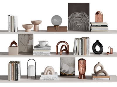 现代书本 陶艺器皿 台灯 装饰品摆件组合