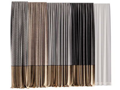 新中式斜纹窗帘窗纱3d模型 新中式斜纹窗帘窗纱