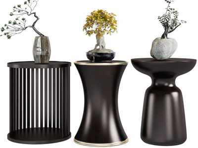 新中式圆形角几 边几 盆景盆栽摆件