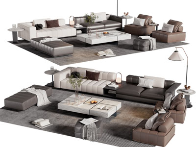现代多人沙发 懒人沙发和茶几组合