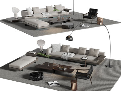 现代多人沙发 沙发凳和茶几组合