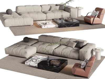 现代布艺多人沙发 茶几组合