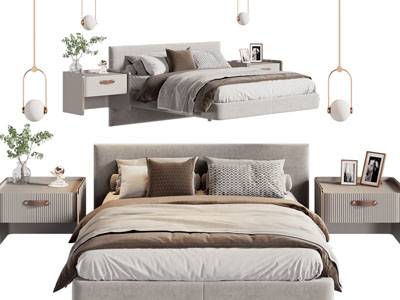 现代轻奢双人床 床头柜