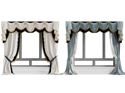 欧式带帘头流苏的窗帘3d模型 欧式带帘头流苏的窗帘