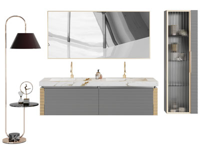 现代轻奢双盆洗手台 浴室柜 镜柜