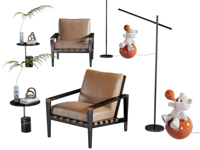 现代休闲椅子 落地灯 边几