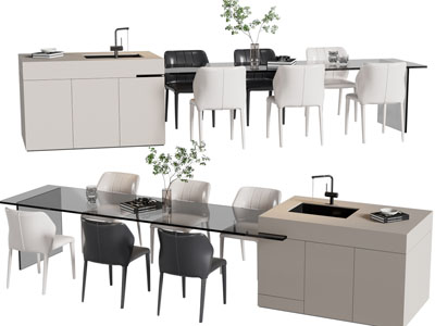 现代带水吧台的餐桌椅组合