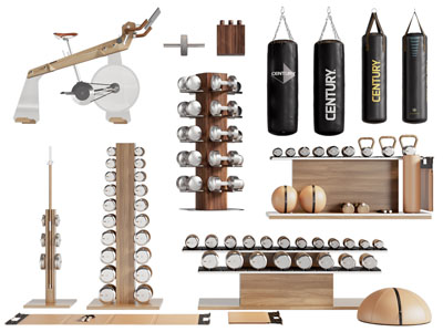 现代哑铃收纳架 沙袋 椭圆机健身器材3d模型 现代哑铃收纳架 沙袋 椭圆机健身器材