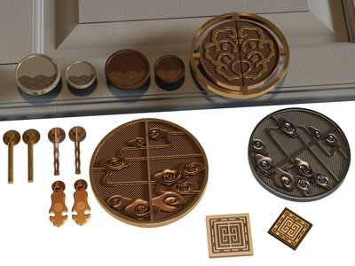 中式装饰祥云的门拉手3d模型 中式装饰祥云的门拉手