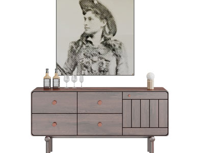 现代实木玄关柜 边柜 挂画