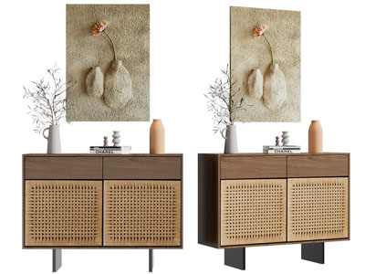 侘寂风玄关柜 边柜 装饰挂画