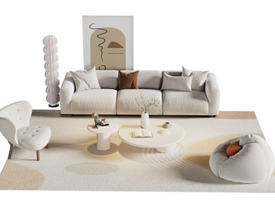 侘寂风多人收发 休闲椅子 懒人沙发和茶几组合