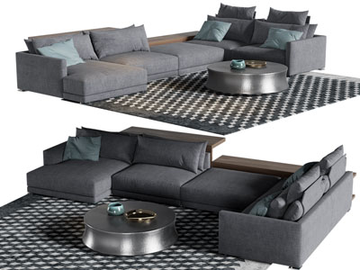 现代布艺转角多人沙发 茶几组合