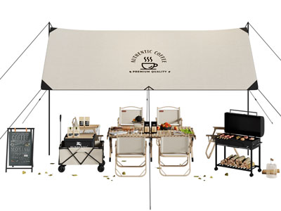 现代营地天幕 可折叠餐桌椅组合 烧烤炉