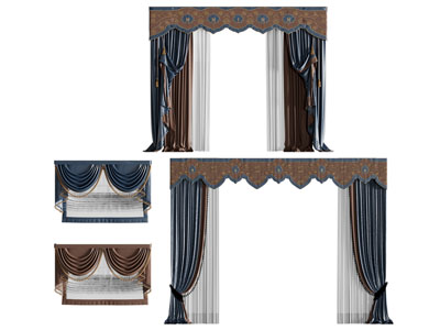 欧式带帘头的窗帘窗纱3d模型 欧式带帘头的窗帘窗纱