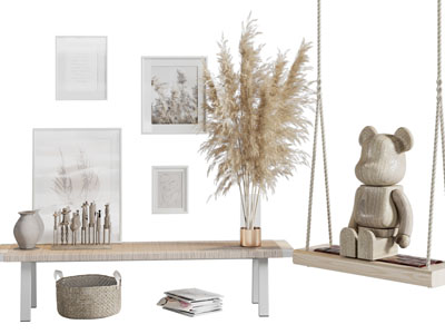 侘寂风长凳子 秋千 装饰挂画