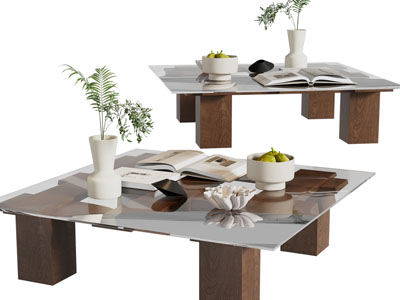 现代长方形玻璃茶几3d模型 现代长方形玻璃茶几