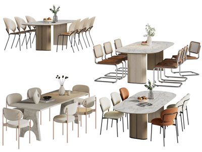 现代椭圆形餐桌椅组合