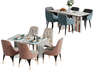 现代大理石餐桌椅组合
