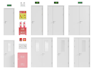 现代单扇平开门 双扇消防门 消防栓