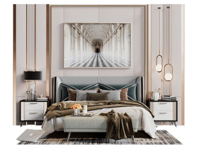 新中式双人床 床尾凳 床头柜