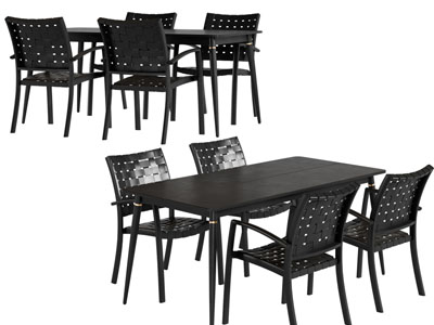 现代黑色长方形餐桌椅组合