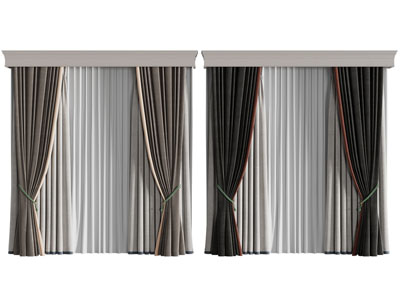 简欧窗帘盒窗帘窗纱3d模型 简欧窗帘盒窗帘窗纱