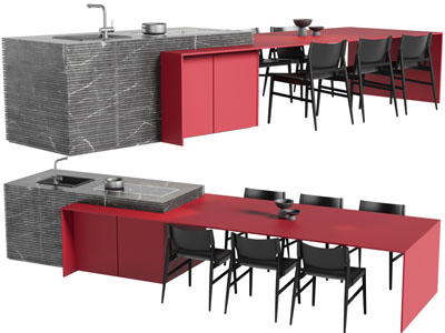 现代带吧台的餐桌椅组合