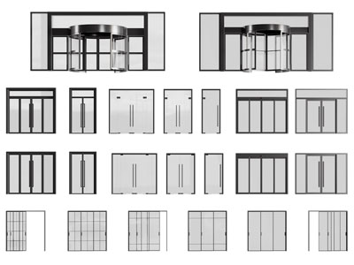 现代办公玻璃大门 双开门 推拉门 旋转门
