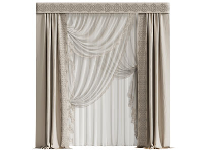 欧式装饰蕾丝的窗帘窗纱3d模型 欧式装饰蕾丝的窗帘窗纱