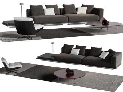 现代多人沙发 休闲椅子和茶几组合