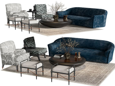 新古典布艺多人沙发 休闲椅子 沙发凳和茶几组合