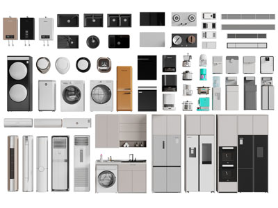 现代洗衣机 冰箱柜 热水器 饮水机厨房家用电器3d模型 现代洗衣机 冰箱柜 热水器 饮水机厨房家用电器